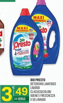 Tutto Risparmio Cash&Carry Bio Presto Detersivo Lavatrice Liquido Classico/Color/Igiene e Freschezza offerta