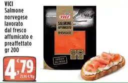 Rossotono Carrefour Vici salmone norvegese lavorato dal fresco affumicato e preaffettato offerta