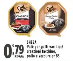Rossotono Carrefour Sheba Patè per gatti vari tipi offerta