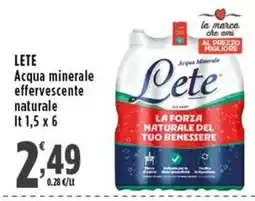 Rossotono Carrefour Acqua minerale effervescente naturale Lete offerta