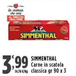 Rossotono Carrefour Simmenthal carne in scatola classica offerta