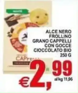 Pewex Alce Nero frollino grano cappelli con gocce cioccolato bio offerta