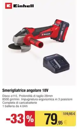 Handy fai da te Smerigliatrice angolare 18V Einhell offerta