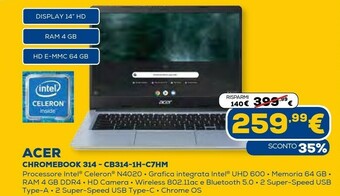 Euronics Chromebook 314 cb314 1h c7hm offerta