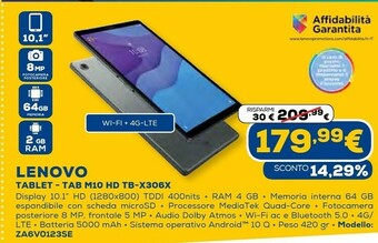 Euronics Tablet tab m10 hd tb-x306x offerta