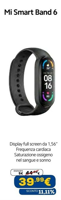 Euronics Mi smart band 6 amoled tracciatore di attività da braccio 3,96 cm (1.56") nero offerta