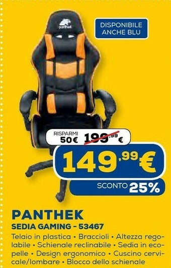 Euronics Panthek sedia gaming 53467 offerta