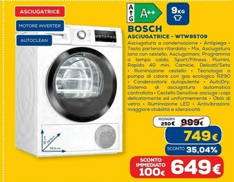 Euronics Serie 6 wtw85t09it asciugatrice libera installazione caricamento frontale 9 kg a++ bianco offerta