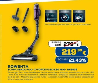Euronics X-force rh9639 xforce flex 8.60 allergy, scopa ricaricabile, aspirapolvere con tubo flessibile per raggiungere ogni punto, as offerta