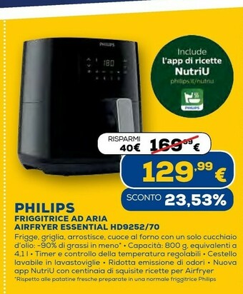Essential airfryer hd9252/70 da 4,1 l e 0,8 kg con tecnologia rapid air