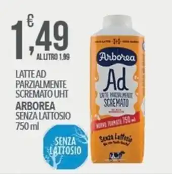 Latte ad parzialmente scremato UHT Arborea senza lattosio