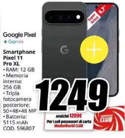 MediaWorld Google Pixel Gemini Smartphone Pixel 11 Pro XL offerta