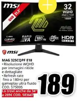 MediaWorld MSI MAG 325CQPF E18 offerta