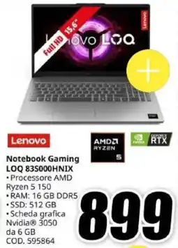 MediaWorld Lenovo Notebook Gaming LOQ 83S000HNIX offerta