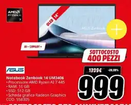 MediaWorld ASUS Notebook Zenbook 14 UM3406 offerta