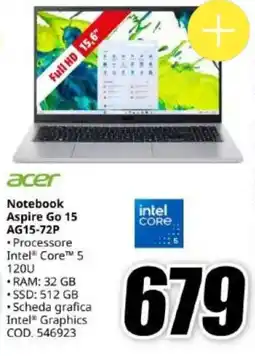 MediaWorld Acer Notebook Aspire Go 15 offerta
