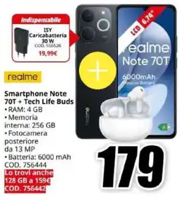 MediaWorld realme Smartphone Note 70T + Tech Life Buds offerta