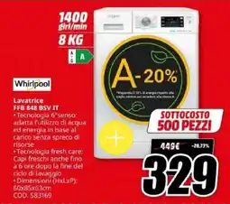 MediaWorld Lavatrice Whirlpool FFB 848 BSV IT offerta