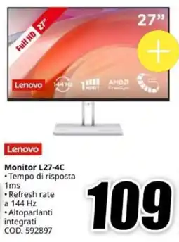 MediaWorld Lenovo Monitor L27-4C offerta