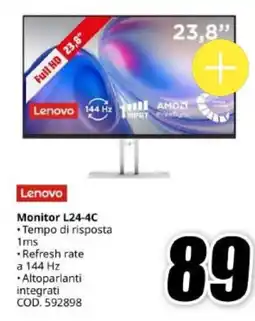 MediaWorld Lenovo Monitor L24-4C offerta