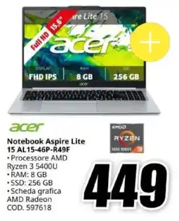 MediaWorld Acer Notebook Aspire Lite 15 offerta