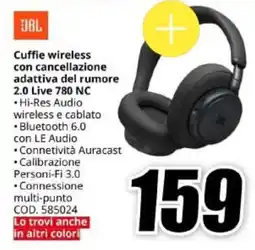 MediaWorld JBL Cuffie wireless con cancellazione adattiva del rumore 2.0 Live 780 NC offerta