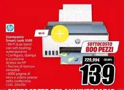 MediaWorld Hp Stampante Smart tank 5105 offerta