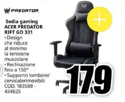 MediaWorld Sedia gaming Acer Predator Rift Go 331 offerta