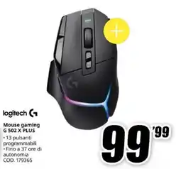 MediaWorld Logitech Mouse gaming G 502 X PLUS offerta
