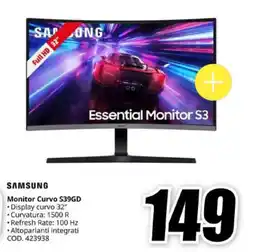 MediaWorld Samsung Monitor Curvo S39GD offerta