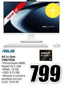 MediaWorld Asus All in One VM670GA offerta