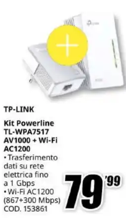 MediaWorld TP-LINK Kit Powerline TL-WPA7517 AV1000 + Wi-Fi AC1200 offerta