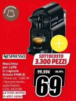 MediaWorld Macchina per caffè in capsule Inissia EN80.B Nespresso offerta