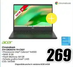 MediaWorld Acer Chromebook 314 CBOA314-1H-C5GY offerta