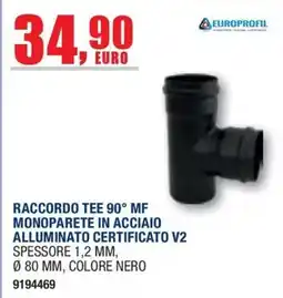 Bricofer Raccordo tee 90° mf monoparete in acciaio alluminato certificato v2 offerta