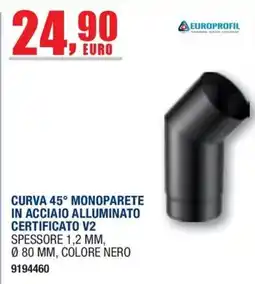 Bricofer Curva 45° monoparete in acciaio alluminato certificato V2 offerta