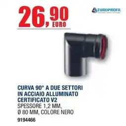 Bricofer Curva 90° a due settori in acciaio alluminato certificato V2 offerta