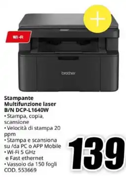 MediaWorld Stampante Multifunzione laser B/N Brother DCP-L1640W offerta