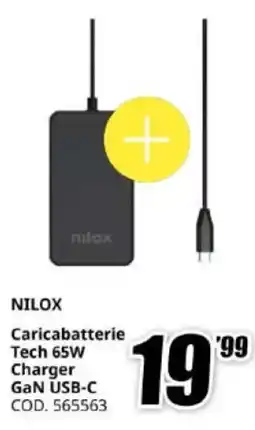MediaWorld NiLoX Caricabatterie Tech 65W Charger GaN USB-C offerta