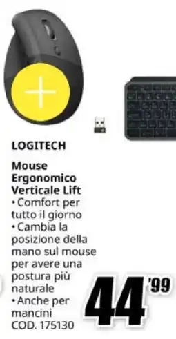 MediaWorld Logitech Mouse Ergonomic Verticale Lift offerta