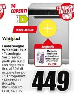 MediaWorld Whirlpool Lavastoviglie WFO 3041 PL X offerta