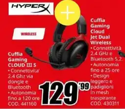 MediaWorld HyperX Cuffia Gaming Cloud III S offerta