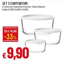 IperFamila Set 3 contenitori in vetro con coperchio ermetico colore bianco/grigio offerta