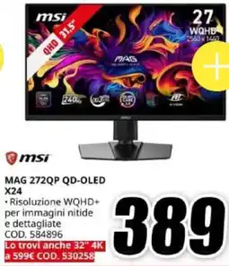 MediaWorld MSI MAG 272QP QD-OLED X24 offerta