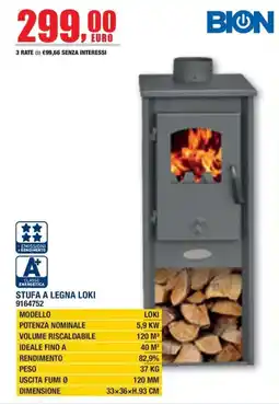 Bricofer Stufa a legna Loki Bion offerta
