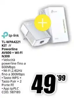 MediaWorld tp-link TL-WPA4221 KIT // Powerline AV600 + Wi-Fi N300 offerta