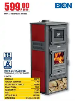 Bricofer Stufa a legna Freyr con forno, colore rosso offerta