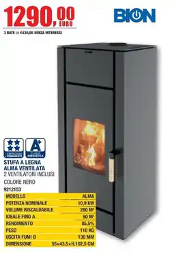 Bricofer Stufa a legna Alma ventilata Bion offerta