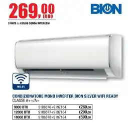Bricofer Condizionatore mono inverter Bion silver wifi ready offerta