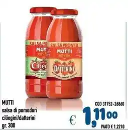 Del Prete Distribuzioni Mutti salsa di pomodori ciliegini/datterini offerta